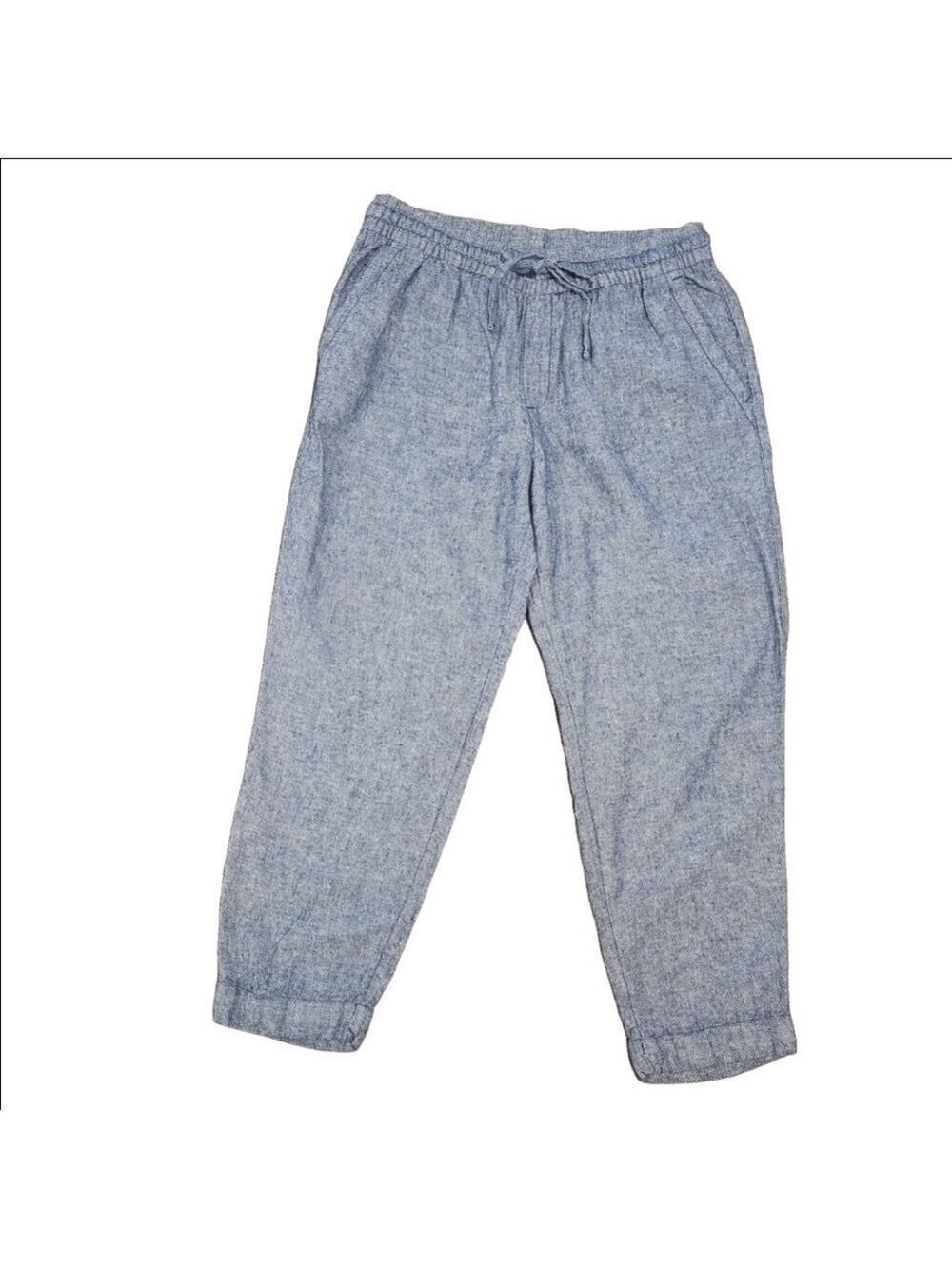 OLD NAVY BLUE MARLED LINEN/RAYON PULL-ON CAPRIS SIZE MEDIUM PETITE